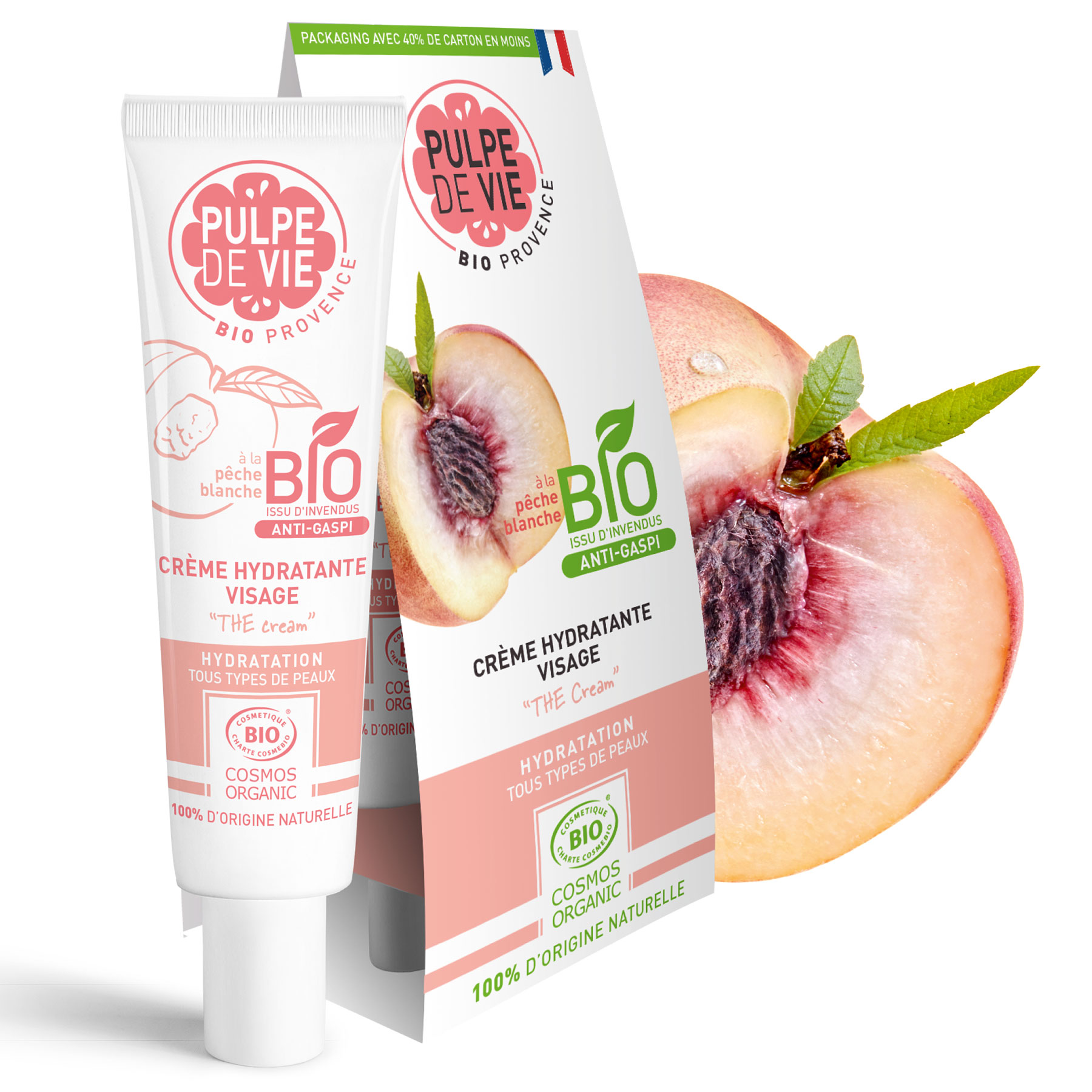 Crème hydratante visage Bio The Cream de Pulpe de Vie - Tube et packaging