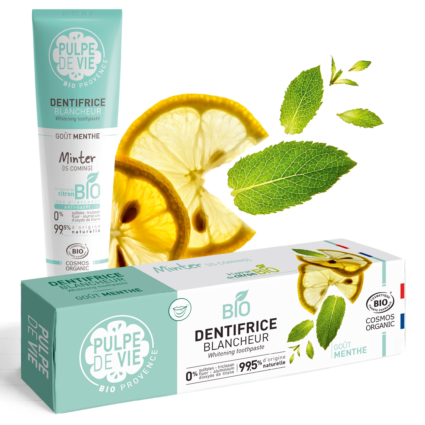 Dentifrice blancheur Bio Minter is coming de Pulpe de Vie - Tube et packaging