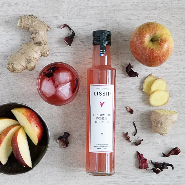 sirop artisanal gingembre pomme hibiscus de 25 cl