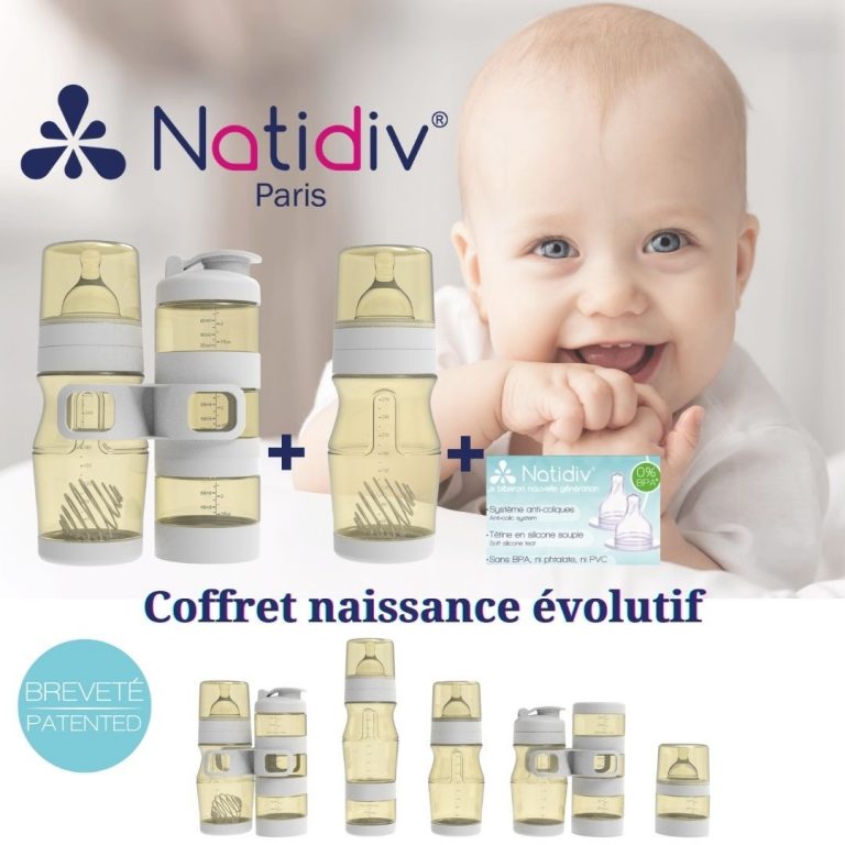 Natidiv Biberon anti-grumeaux et anti-coliques jaune