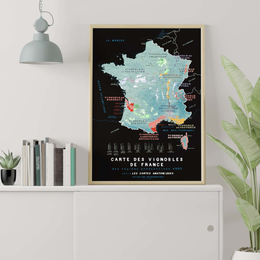 Carte des vignobles de France - Imprimée et éditée en Bretagne - La carte  française