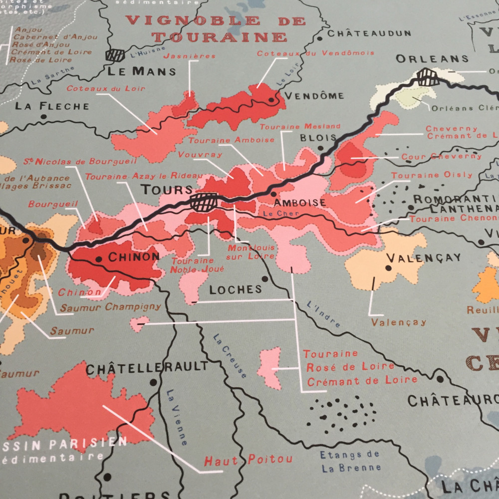 Carte des vins de Loire - Imprimée et éditée en Bretagne - La carte  française