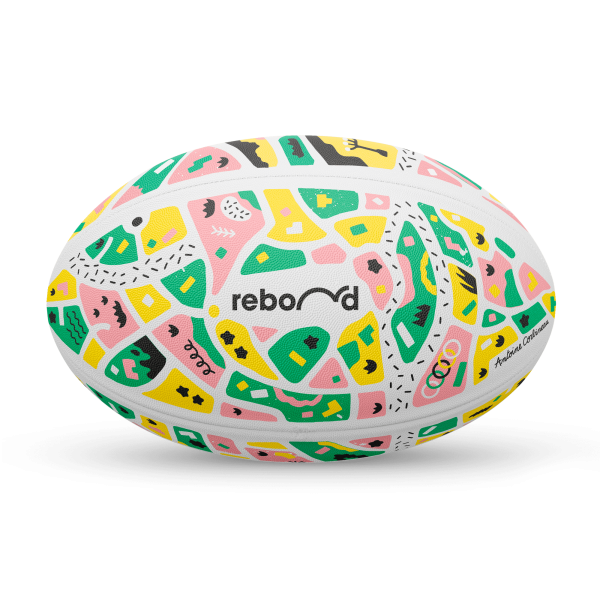 ballon de rugby Rebond X Antoine Corbineau édition spéciale rose vert et jaune