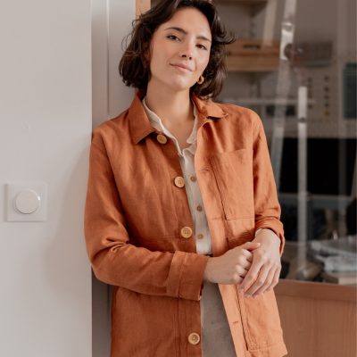 Veste de travail en lin Femme caramel 1