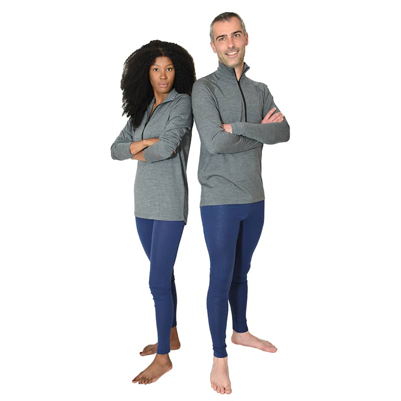T-shirt zip unisex gris chine porté par une femme et un homme (Coolman)