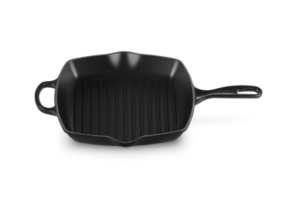 Grill Skillet carré en fonte émaillée 26 cm en noir, Le Creuset