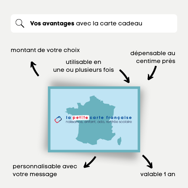 La petite carte française - les Avantages de la carte cadeau multi-enseignes enfants et ados du Made in France