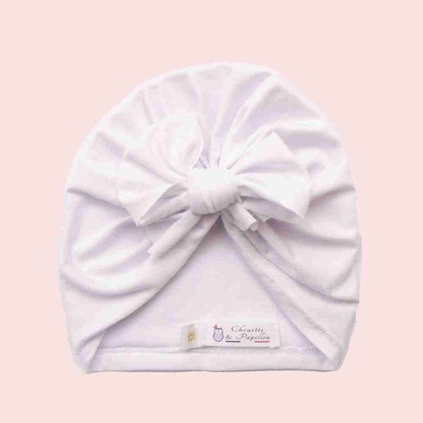 bonnet turban avec noeud pour bebe - couleur blanc