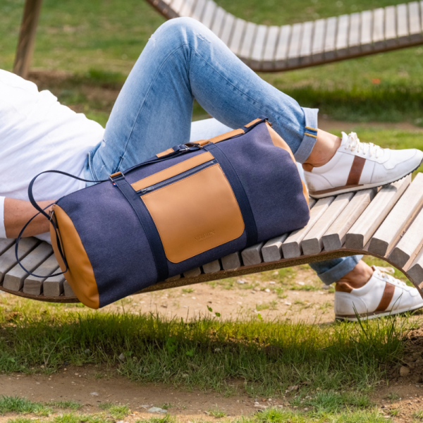 Sac de voyage Nodie's en cuir bleu et camel