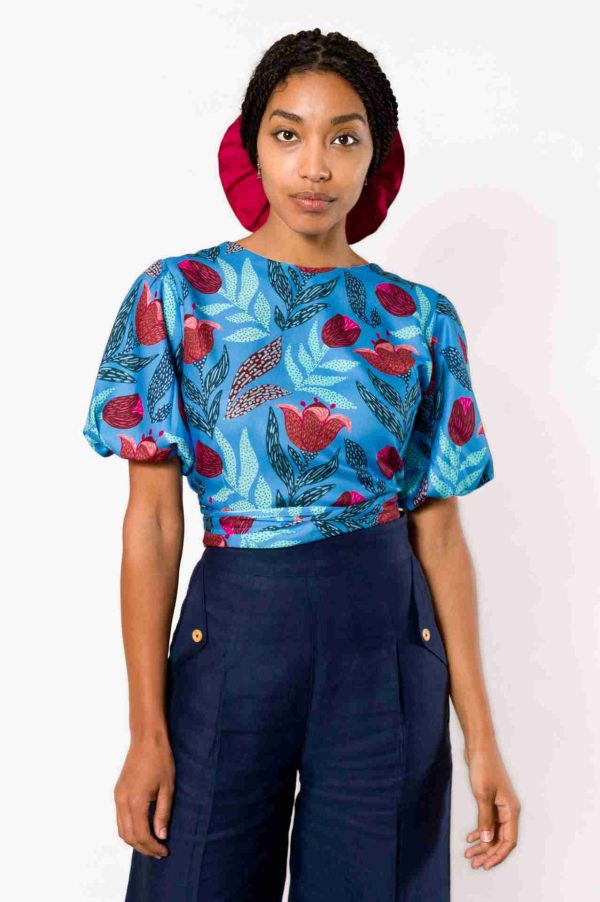 Blouse bleue à fleurs en EcoVero Nevice