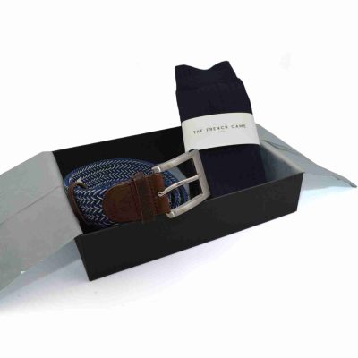 Coffret cadeaux d'accessoires de mode The French Game ceinture bleue et chaussettes bleues