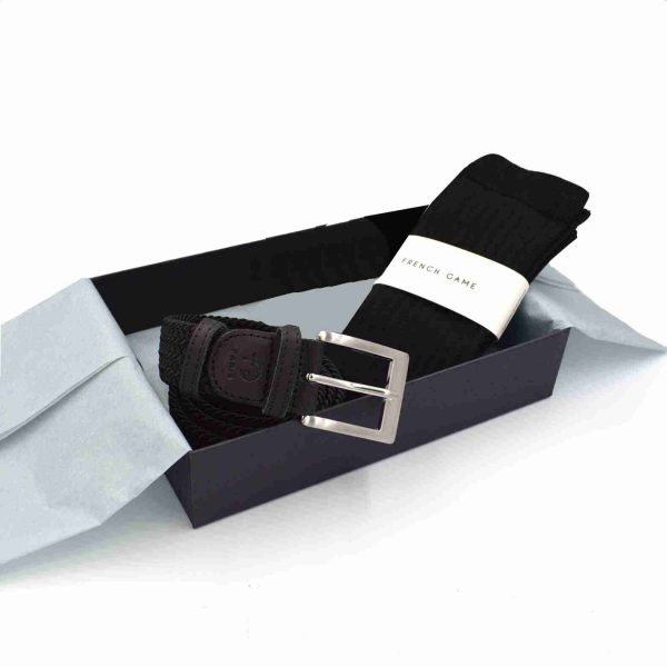 Coffret cadeaux d'accessoires de mode The French Game ceinture noire et chaussettes noires