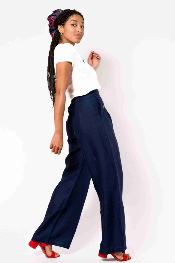 Pantalon en lin bleu marine Nevice