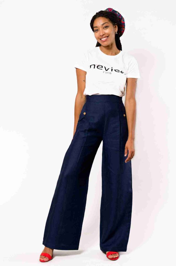 Pantalon en lin bleu marine Nevice