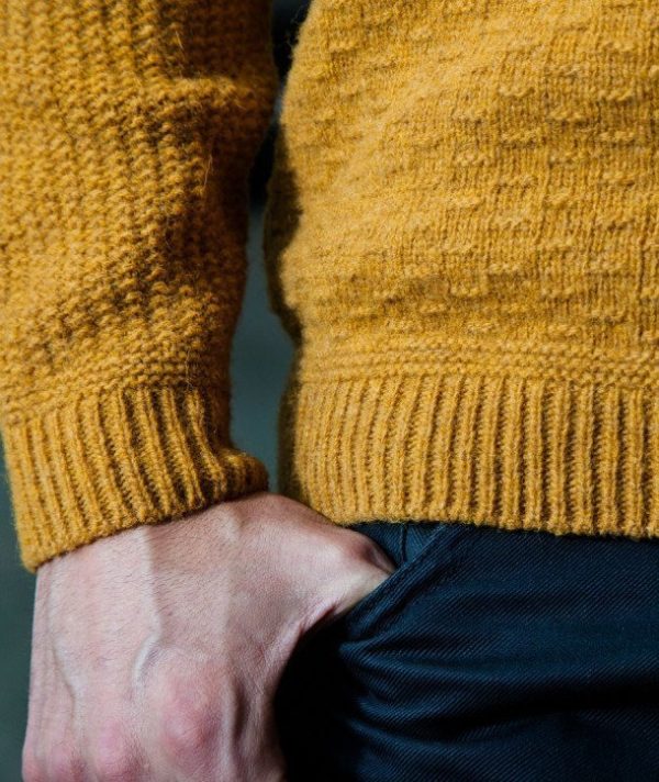 Pull homme pure laine Ardelaine jaune zoom maille manche