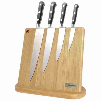 Manufrance Porte couteaux aimanté en chêne verni artisanal avec couteaux