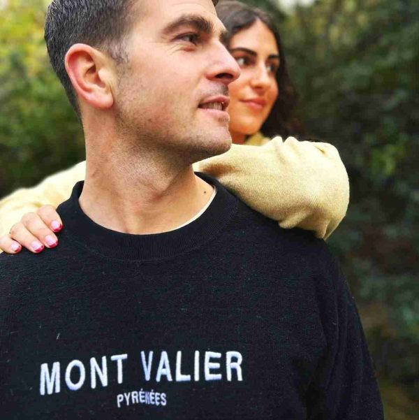 Mont Valier Sweat Col rond en Laine des Pyrénées noir visuel homme et femme