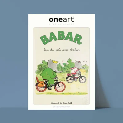 Affiche Babar Le Sport - Babar fait du vélo
