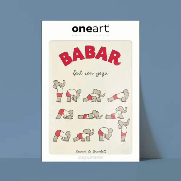 Affiche Babar Le Sport - Babar fait son yoga (rouge)