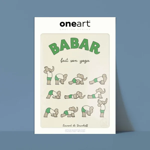 Affiche Babar Le Sport - Babar fait son yoga (vert)