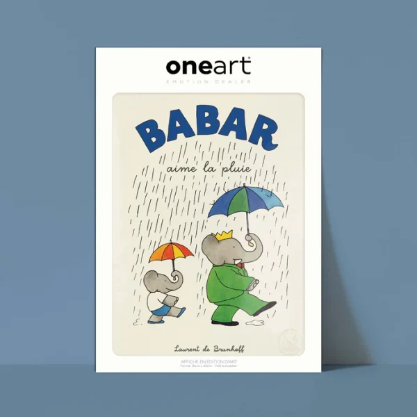 Affiche Babar Le quotidien - Babar aime la pluie
