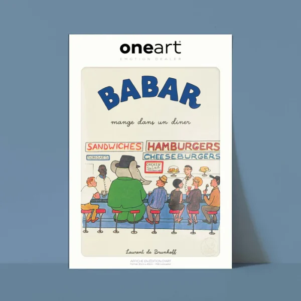 Affiche Babar Le quotidien - Babar mange dans un diner