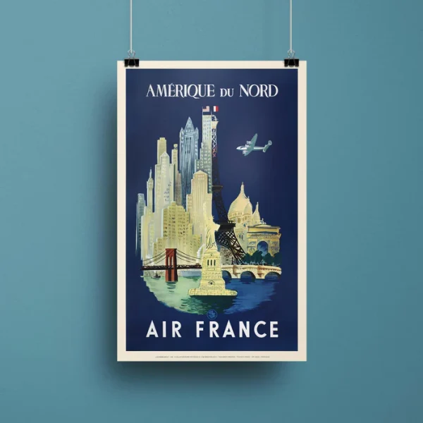 Affiche d'agence Air France Amérique du Nord