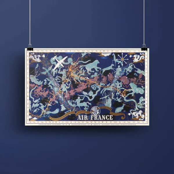 Affiche d'agence Air France planisphère constellations