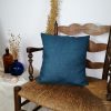 housse de coussin quebec en lin bleu