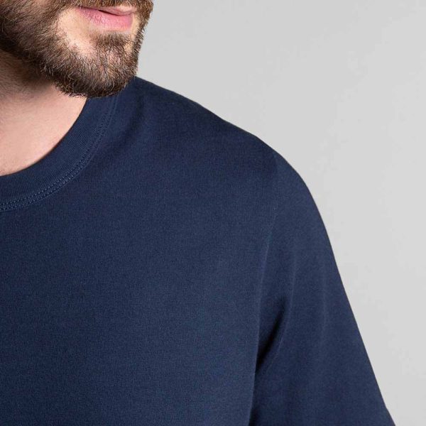 Tshirt homme Dao col rond bleu marine manche courte detail