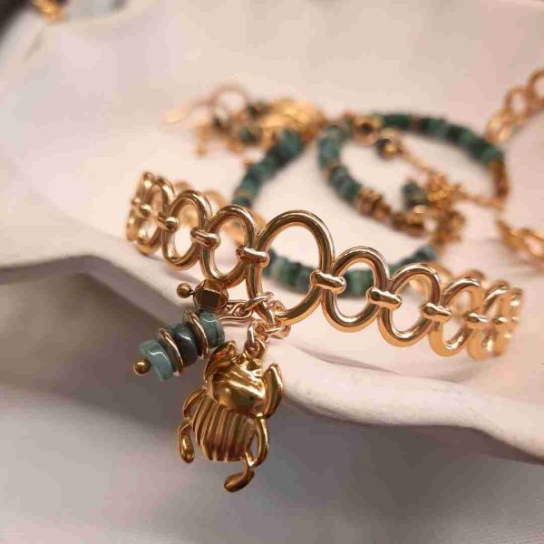 Bracelet Jonc ouvert Émeraudes SCARABÉE SACRÉ - Confectionné à Bersée – Image 3